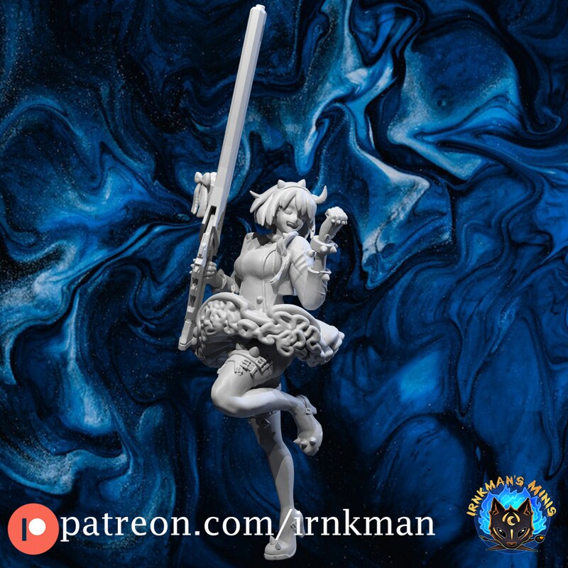 Elphelt Valentine from Irnkman Minis. Total height apx. 64mm. Unpainted resin miniature